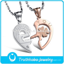L-P0539 Couple Breakable Heart Pendnt Wholesale Jewelry Stainless Steel Key Locket Floating Pendant Trendy 2015 Necklace